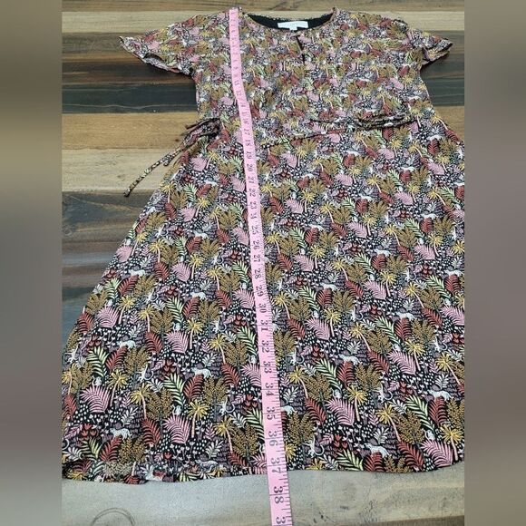 LOFT Paradise Pintucked Side Tie Dress Safari Print Front Button Lined Size S - Picture 9 of 12